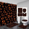 thumbnail image 1 of Juego de 4 cortinas de ducha de Halloween, cortina de ducha de tela blanca impermeable, alfombrilla de baño antideslizante, alfombras de baño, lindo fantasma rosa, divertido castillo de murciélago de, 1 of 7