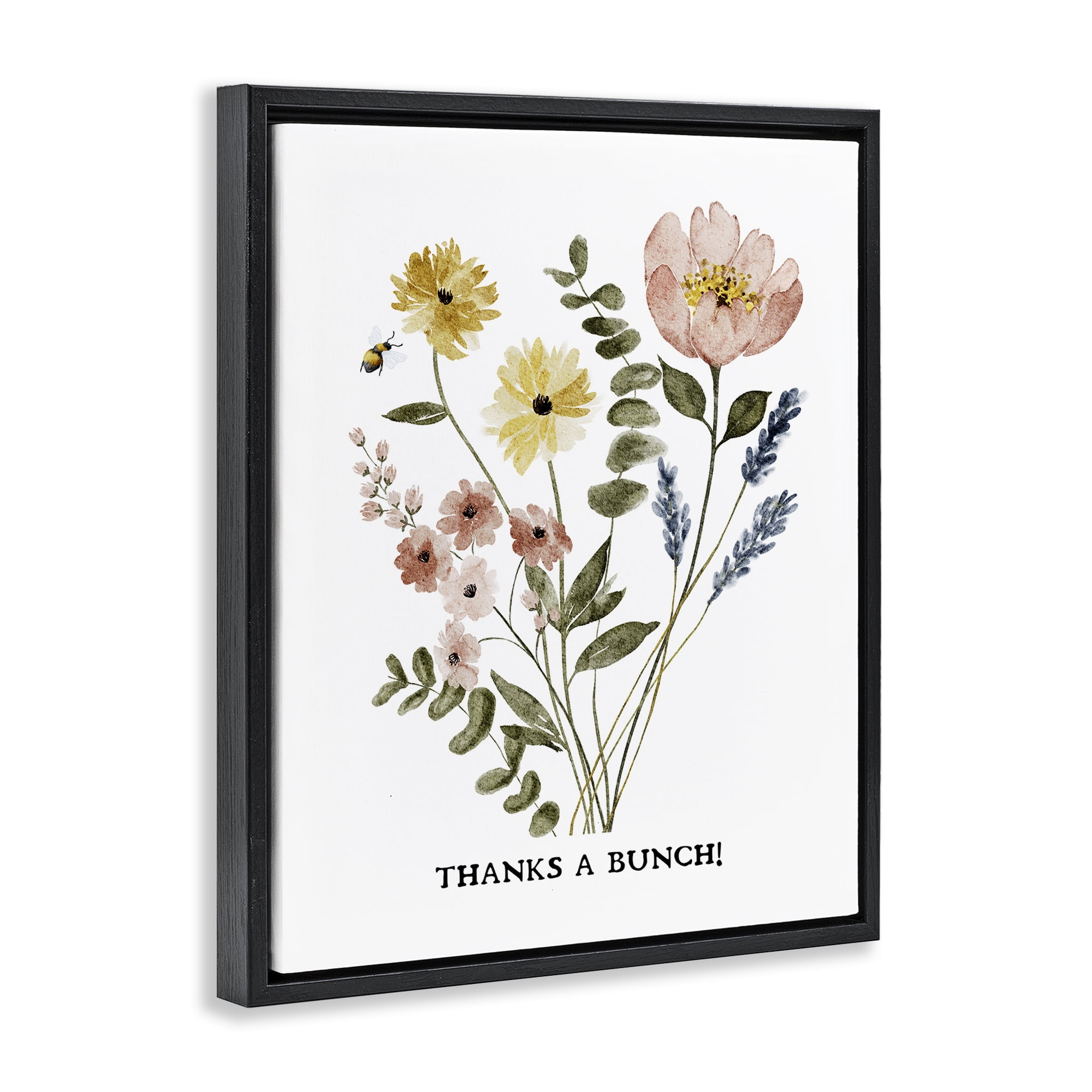 Stupell Industries Floral Thanks A Bunch Plants & Flowers Painting Black Floater Framed Canvas Art Print Wall Art, 17 x 21