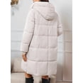 thumbnail image 4 of Female Hooded Long Puffer Coat Winter Warm Full Zip Quilted Jacket with Pockets Cream White L, 4 of 9