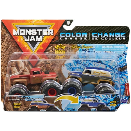 Monster Jam, Official Grave Digger vs. Grave Digger The Legend Color-Changing Die-Cast Monster Trucks, 1:64 Scale