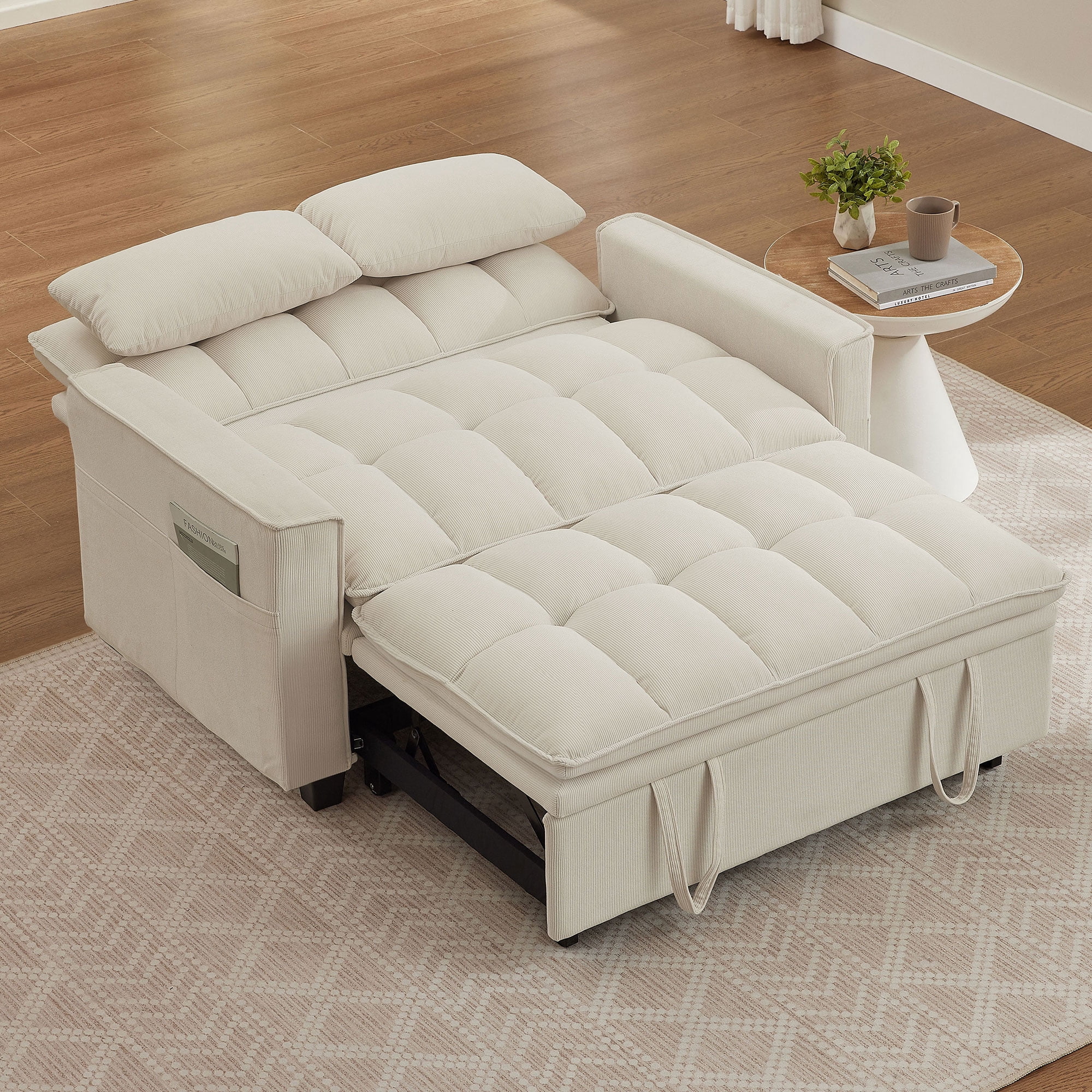 Soscana Convertible Sofa Bed Loveseat with Adjustable Backrest,3 in 1 Sleeper Sofa Pull Out Bed Reclining Couch with 2 Lumbar Cushions and Storage Side Pockets for Living Room,Apt,Office,Studio