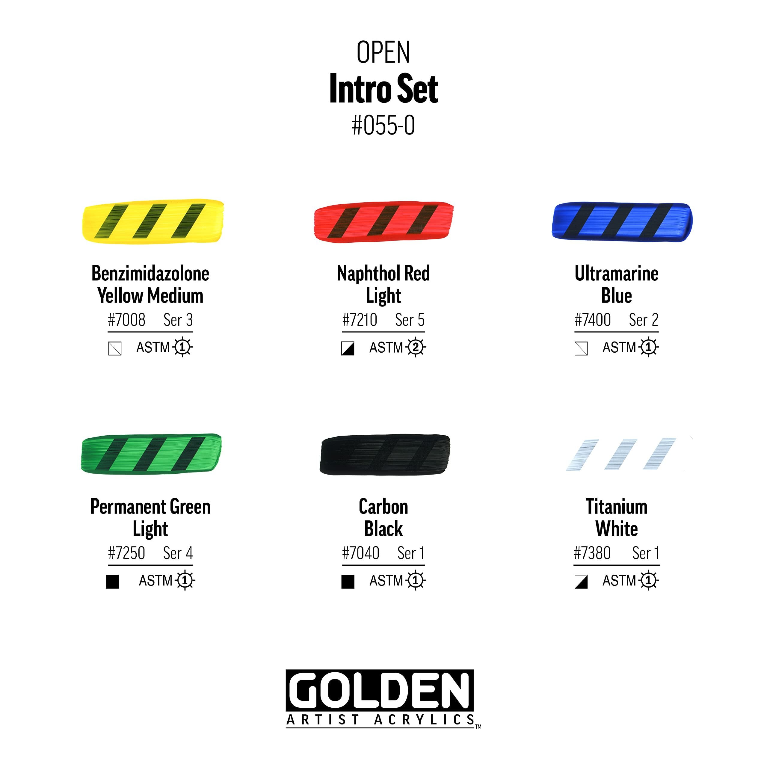 Golden Open Acrylics - Set of 6, Intro Colors with Thinner, 22 ml