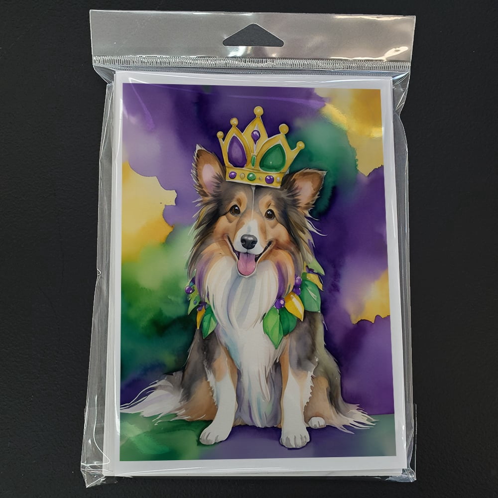 Sheltie King of Mardi Gras Greeting Cards Pack of 8 7 in x 5 in