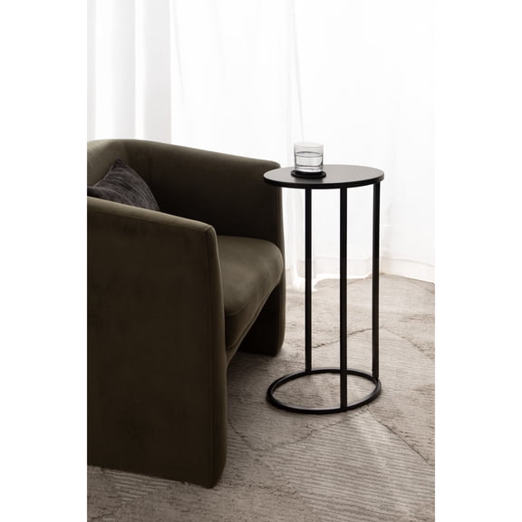 Kate and Laurel Natalli Modern Glam Metal Oval C-Table, 14 x 9 x 28, Black, Transitional Elegant Round C-Shaped Side Table for Use as Bedroom or Living Room Decor