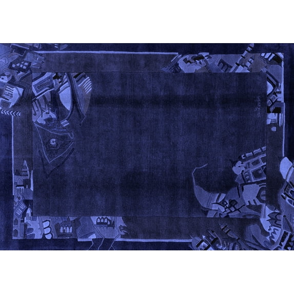 Ahgly Company Indoor Rectangle Abstract Blue Modern Area Rugs, 7' x 10'