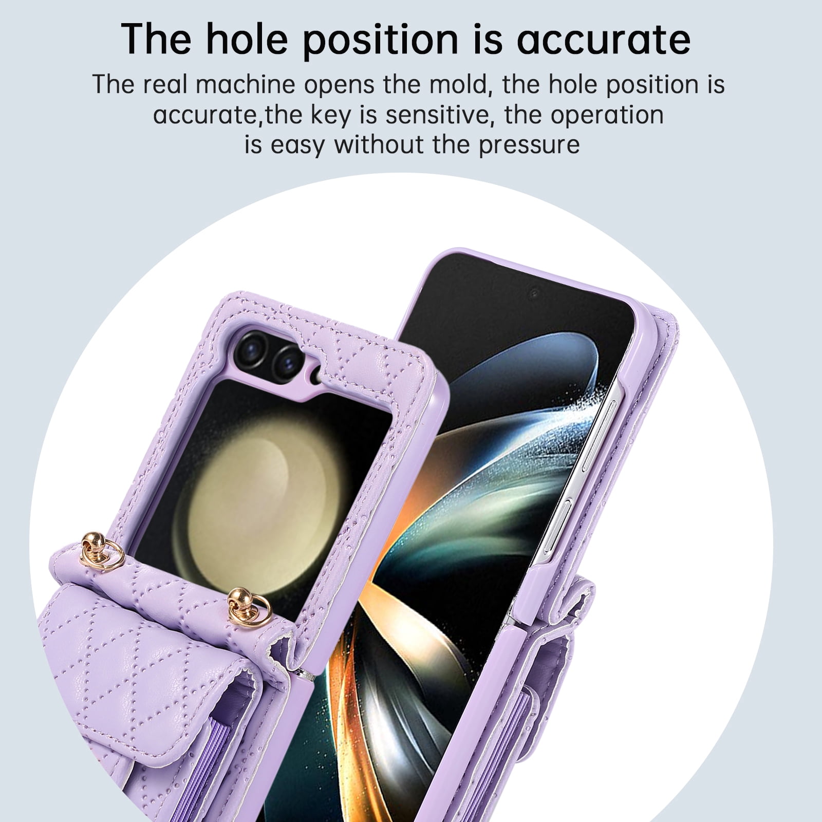 Decase For Samsung Galaxy Z Flip 5 5G Leather Wallet Case, PU Leather Shockproof Case with Crossbody Strap, Back Built in Stand Wallet Credit Card Holder Slots Phone Cover,Purple