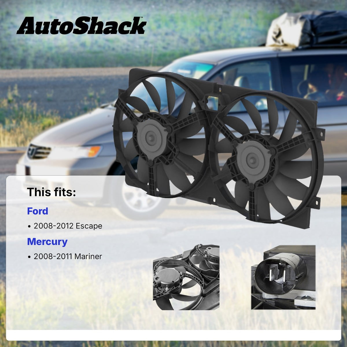 AutoShack Radiator Cooling Fan Assembly for Ford & Mercury, Escape 2008-2012 Mariner 2008-2011, V6 3.0L