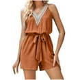 thumbnail image 2 of ClodeEU Women's Print Romper with Adjustable Drawstring Waist,Casual Jumpsuit Shorts Orange,Womens Plus XL, 2 of 7