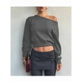 thumbnail image 4 of Women Off Shoulder Long Sleeve Cropped Pullover Sweater Top Trendy Boat Neck Soft Ribbed Knit Crop Sweater Gray S, 4 of 8