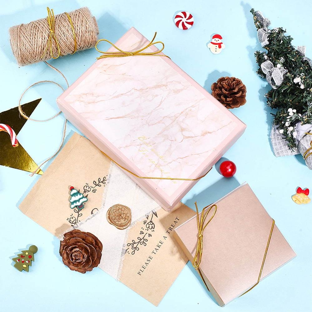 220 Pcs Elastic Bows for Gifts Boxes 4 Inches Small Golden Stretch Loops with Pre-Tied Bows Elastic Ribbon Cord Strings for Gifts Boxes Bags Crafts