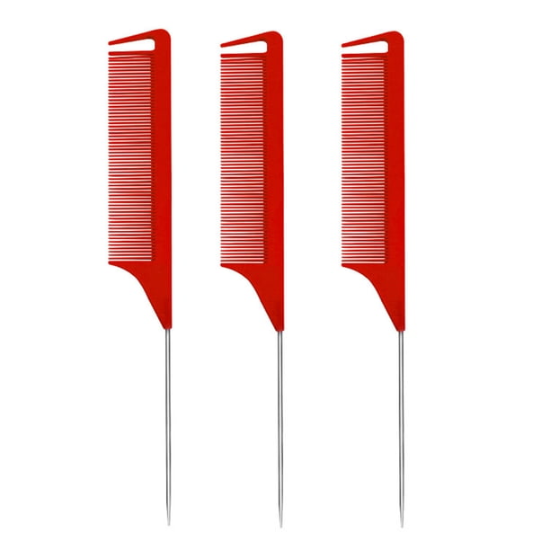 Peines de cola de rata FloreceBien: juego de 3 peines de cola de rata, peine de acero largo para cardar la cola de rata, peines para el cabello para peluqueros de salón, peines de cola de metal,