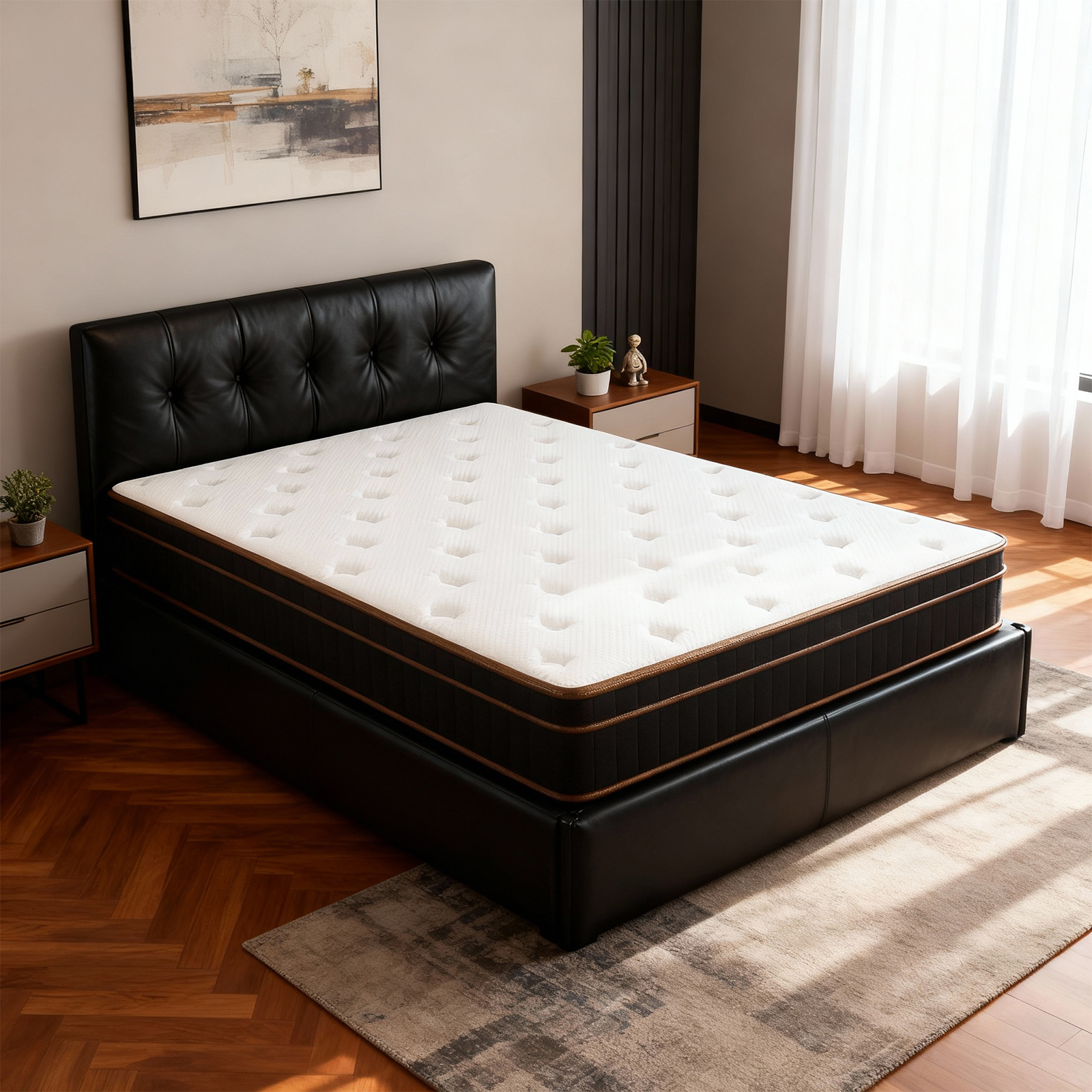 12 Inch Twin Spring Mattress, Medium Firm Mattress with White Surface Black-Gold Trim, USA Standard Size Mattress for Bedroom Guest Room Dorm RV