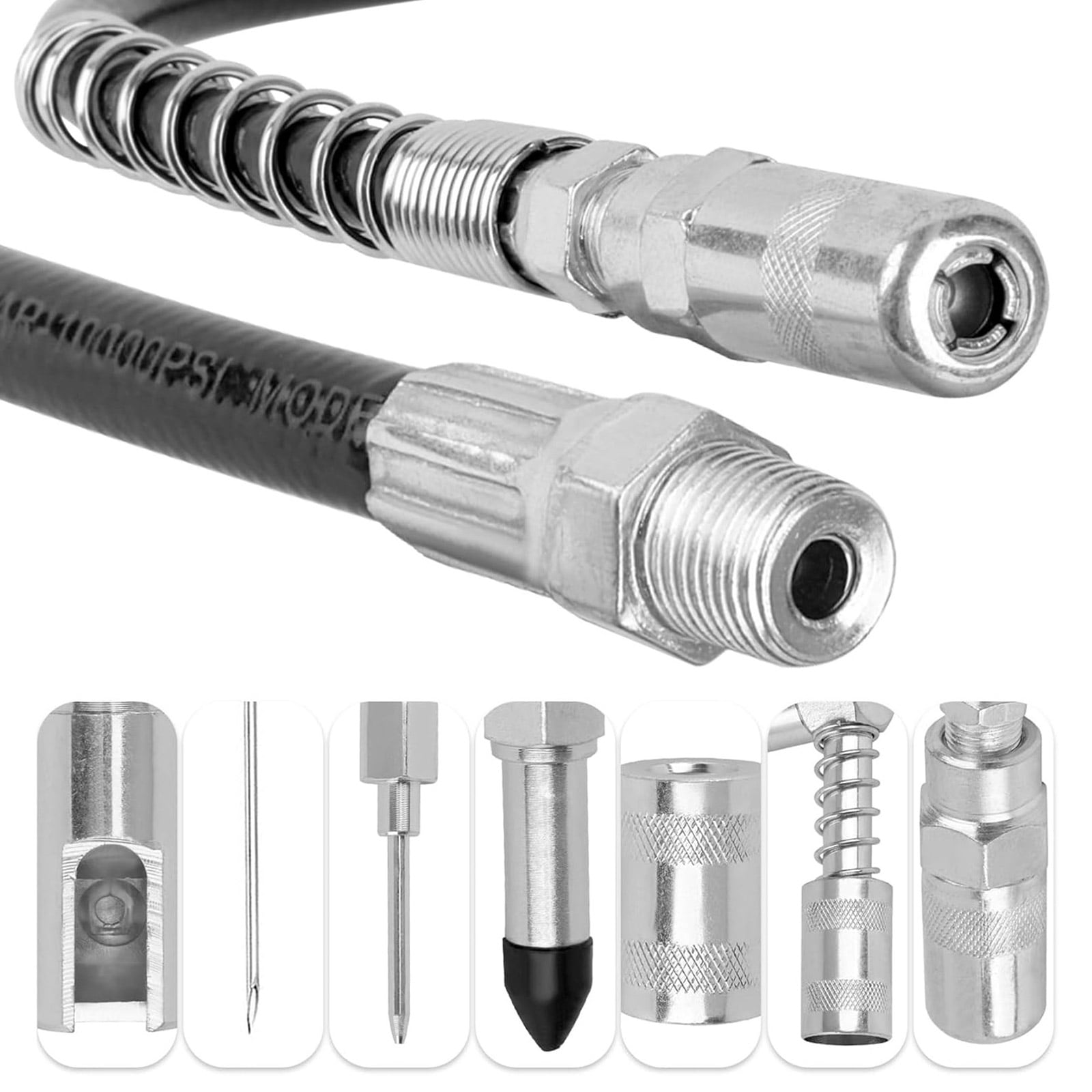 BELOWSYALER Grease Guns Coupler Adapter With Flexible Extension Hose for Efficient Lubrication Equipment Care Automotive Maintenance