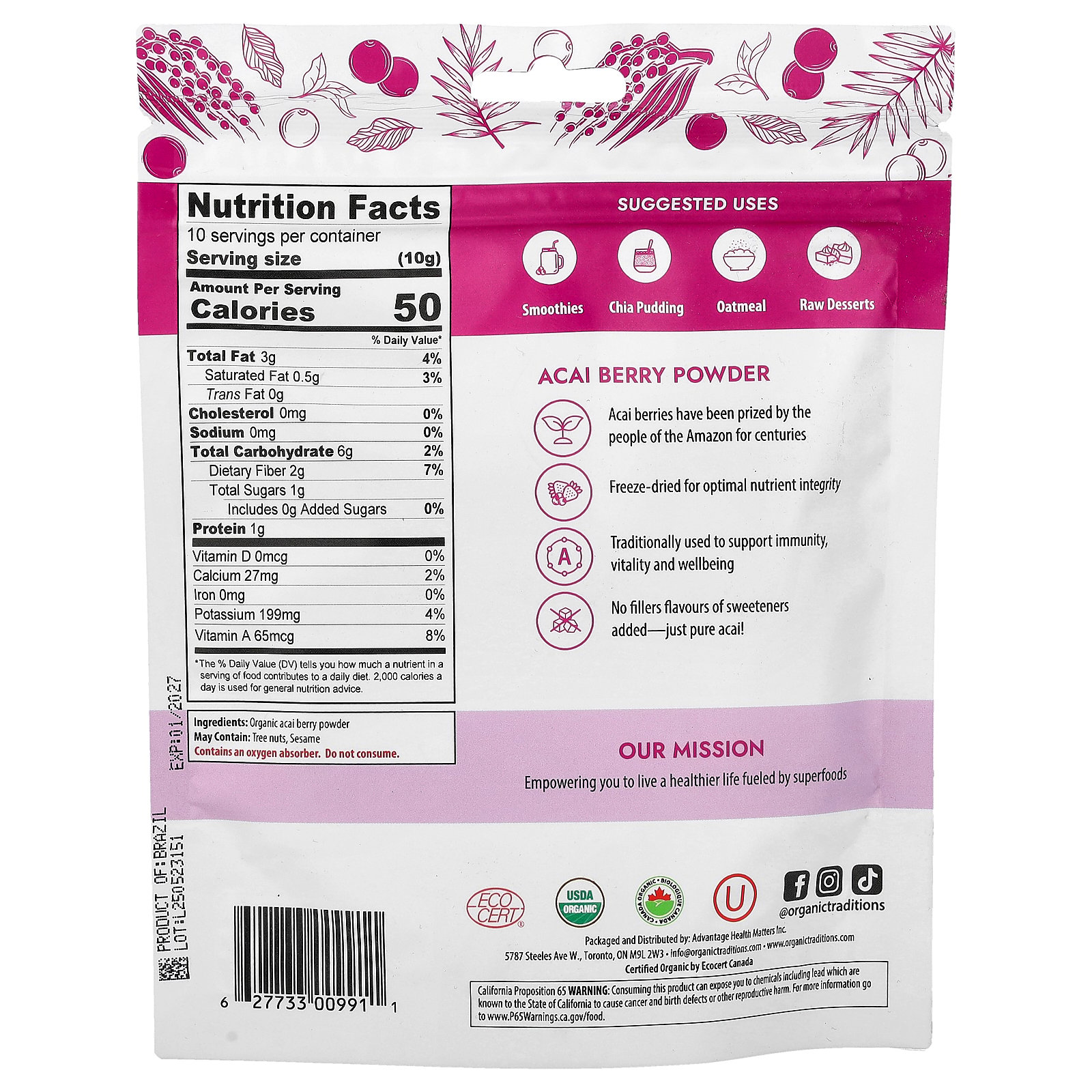 Organic Traditions - Acai Berry Powder - 3.5 oz.