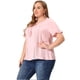 thumbnail image 3 of Plus Size Blouse for Women Self Tie Neck Lace Hollow Out Ruffle Short Sleeve Tops Pink 4X, 3 of 6