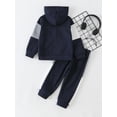 thumbnail image 2 of Fdqin Boys Hoodies Fall Outfits 2 Pcs Colorblock Sweatshirt and Jogger Pants Set Winter Pullover Sweatsuit Deep Blue 4-5 Years, 2 of 7