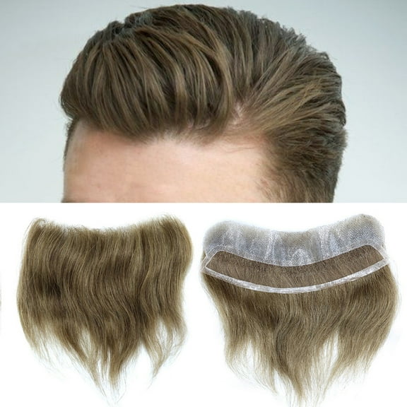 LYRICAL HAIR Mens Frontal Hairpiece French Lace Front Toupee for Men Thin Skin Mens Toupee Human Hair System for Men V-Shape Lace Frontal Hair Topper for Receding Male Hair Prosthesis