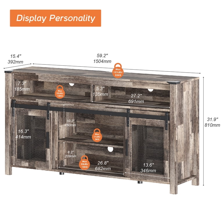 WAMPAT Farmhouse TV Stand For 65+ Inch TVs - 32" Tall Highboy With Sliding Mesh Doors, Antique White