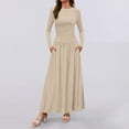 thumbnail image 3 of Women's Casual Crewneck Long Sleeve Maxi Dress A-Line Pleated Swing Long Dresses with Pockets, 3 of 7
