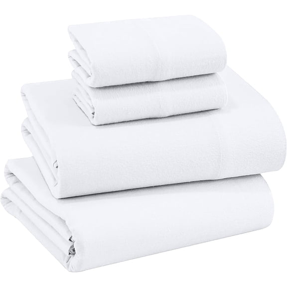 Ruvanti Flannel Sheets King Size - 100% Cotton Brushed Flannel Bed Sheet Sets - Deep Pockets 16 inches (Fits up to 18") - All Seasons Breathable & Super Soft - Warm & Cozy - 4 Pcs - Solid White