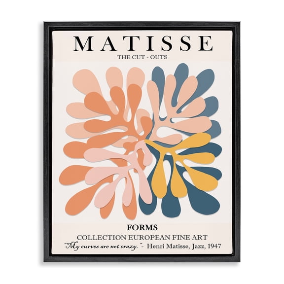 Stupell Industries Classical Matisse Painting Cut Out Forms Traditional Abstract Jet Black Framed Floating Canvas Wall Art, 16x20, by Ros Ruseva