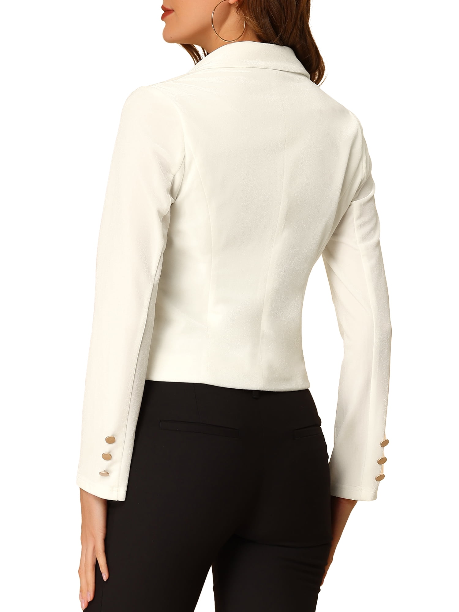 DARING DIVA Women's Button Front Velvet Blazer Lapel Crop Suit Jacket S Beige