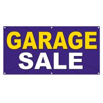 Garage Sale Banner 13 oz Heavy Duty Vinyl Garage Sale Sign Garage Offer Banner Retail Store Home Shop Business Sign - Outdoor & Indoor - Single-Sided with Metal Grommets (1.5x5 ft, Pu & Ye & Wh)