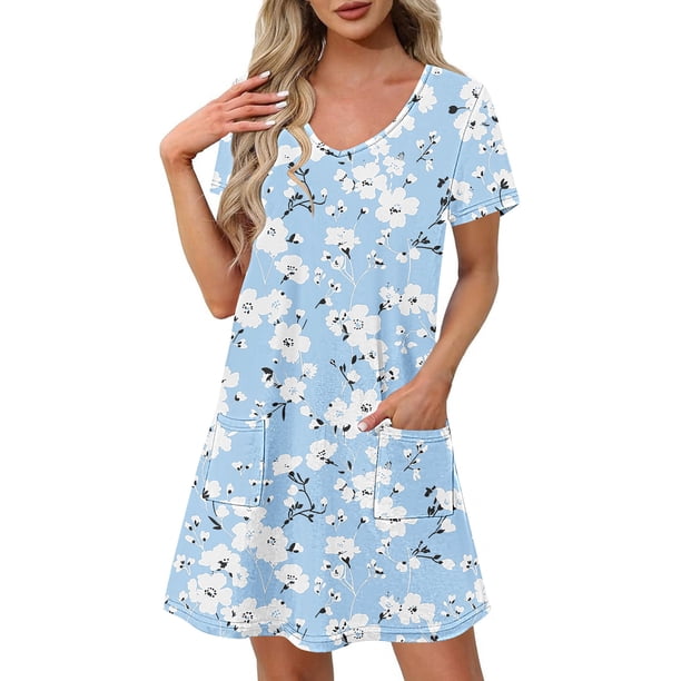Vestido Corto de Verano Moda Gradiente Corto de Manga en V Cuello Vestido Casual, Poliéster Ligero de Verano, Lavado de Manos