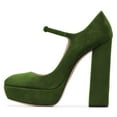 thumbnail image 2 of YDN Women Classic Chunky High Heel Mary Jane Almond Closed Toe Platform Pumps Adjustable Buckle Ankle Straps Dress Office Shoes Size 11 Green, 2 of 4
