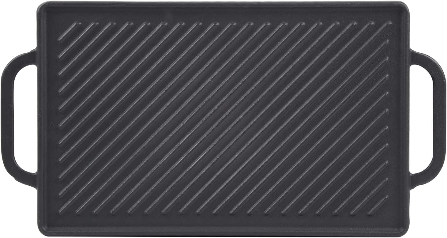 GasSaf Cast Iron Reversible Grill Griddle，Double Sided Grill Pan