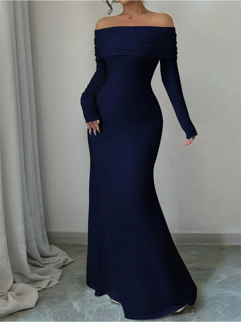 Women'S Long Sleeve Off the Shoulder Bodycon Dress Elegant Maxi Dress Cocktail Prom Dresses Navy Blue XXL - Walmart.com Women'S Long Sleeve Off the Shoulder Bodycon Dress Elegant Maxi Dress Cocktail Prom Dresses Navy Blue XXL - Walmart.com