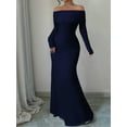 thumbnail image 4 of Women'S Long Sleeve Off the Shoulder Bodycon Dress Elegant Maxi Dress Cocktail Prom Dresses Navy Blue XXL, 4 of 7