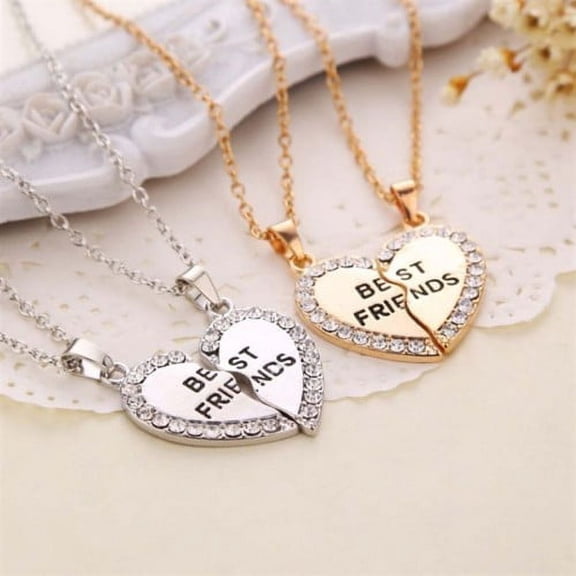 FOULEZRE 2 Sets Shining Rhinestone Necklace for Heart Necklace Pendant Friendship Necklace Valentines Day Gifts