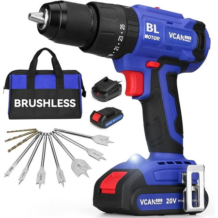 

ZXNYH 20V Cordless Hammer Drill High Torque 530 In-lbs 1/2 Inch Power Hammer Drill Brushless with 2 Batteries and Charger Tool Bag 25+3 Torque Settings 2 Variable Speeds
