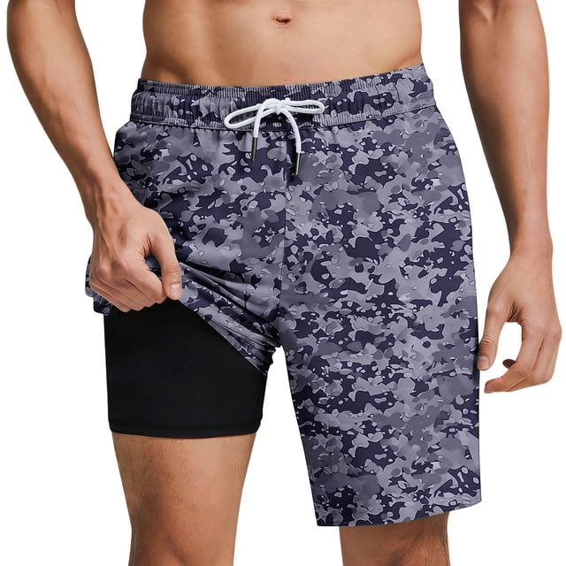 Beach Shorts For Men, Hawaiian Style Casual Printed Drawstring Shorts with Pockets and Inner Lining for Swim and Vacation