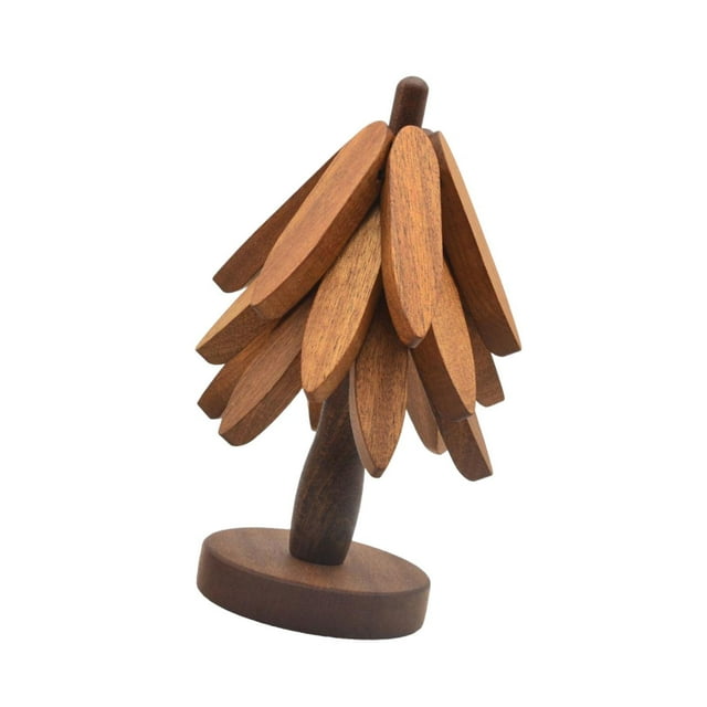 Lipstore Wooden Tree Shape Trivet Christmas Tree Coasters Heat Resistant Creative Tree Shaped Table Mat Set for Teapot Hot Pot Holders Sapele 3 layers