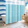 thumbnail image 6 of No Hook Shower Curtain, Turquoise Shower Curtains for Bathroom with See Through Top Window, Modern Boho Vertical Striped Pattern Simple Waterproof & Washable Bath Curtain Long 72"x78", 6 of 9