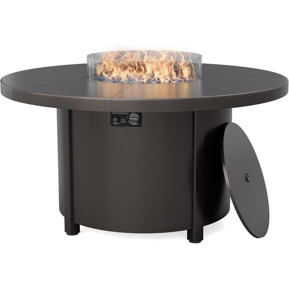 Kullavik 48 Inch Outdoor Propane Fire Pit Table,Round Firepit Table for Outside Patio,Gas Fire Table with Fire Glass,Waterproof Cover and Blue Glass Stone