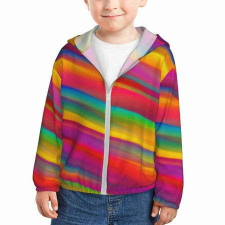 

Sun Hoodie for Kids Lines Multicolored Rainbow Long Sleeve Swim Fishing Shirts Sun Protection Zip Up Jacket Clothing Athletic Hoodie