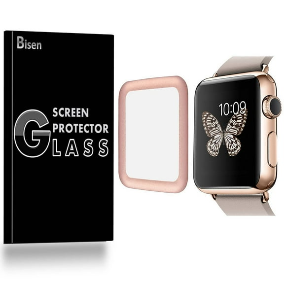 Apple Watch Series 3 (38 mm) [BISEN] Tempered Glass Screen Protector [Full Screen Coverage, Edge-To-Edge Protection], Anti-Scratch, Anti-Shock, Shatterproof, Bubble Free [Rose Pink]