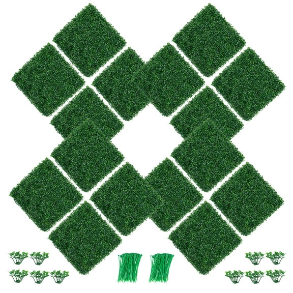 12 Pcs 20"x20" Artificial Boxwood Grass Wall Panels with Zip Ties, Privacy Fence Screen for Garden, Yard, Backdrop & Wall Decor