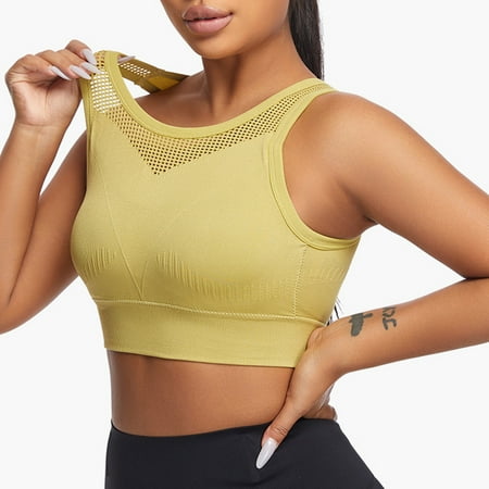 TrendVibe365 Yoga Bras for Women Mesh No Underwire Push up No Show Bralettes Padded High Neck Full Back Coverage Wide Strap Supportive Longline Corset Bra Full Coverage Crop Tank Top Sexy Shapewear