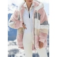thumbnail image 2 of Womens 2024 Winter Fuzzy Fleece Jacket Hooded Color Block Patchwork Cardigan Coats Outerwear with Pockets, 2 of 2