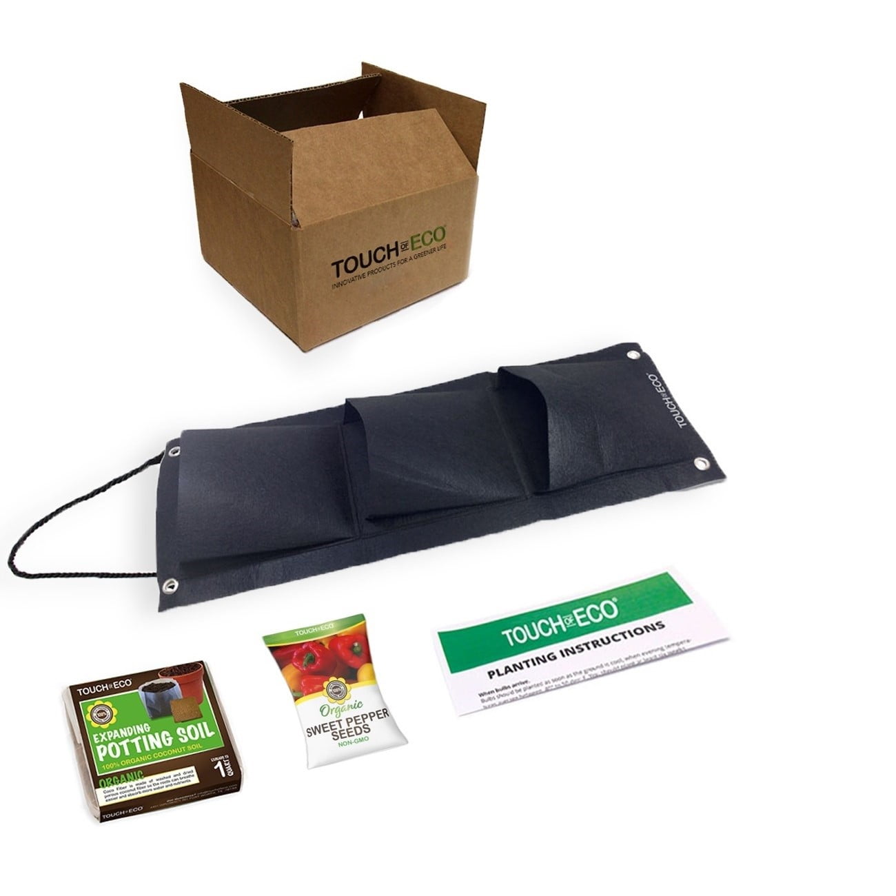 Organic Sweet Bell Pepper Seed Hanging Garden Kit - 3 Pocket Planter Bag with Coco Fiber Soil Block