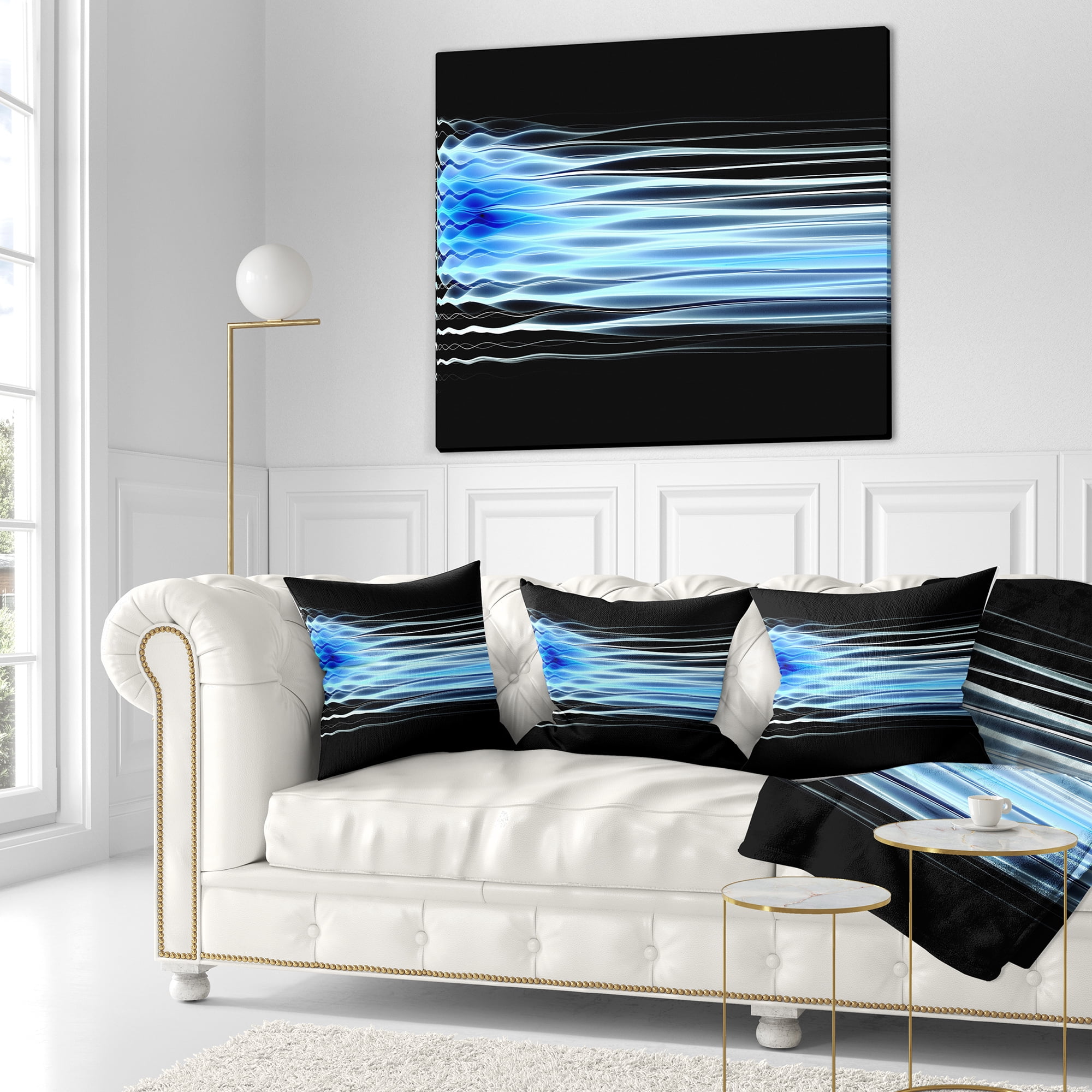 Designart Light Blue Fractal Waves - Abstract Throw Pillow - 16x16