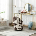 thumbnail image 3 of Guyou Modern Round Swivel Vanity Storage Stool, Velvet Upholstered Ottoman with Foldable Backrest and Removable Lid, 360° Swivel Barrel Club Chair, Comfy Makeup Stool for Bedroom Living Room, Cow, 3 of 10