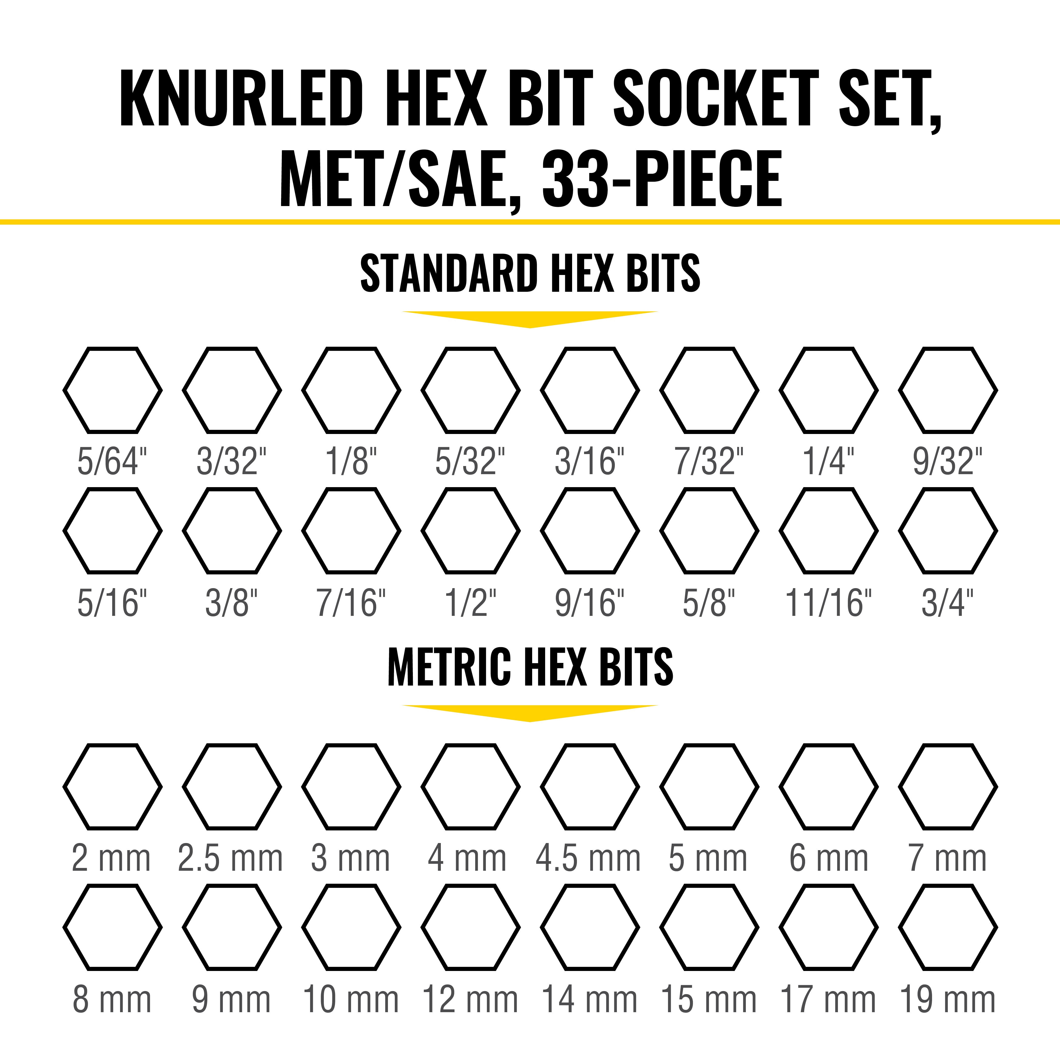 Klein Tools 65233HEX Knurled Hex Bit Socket Set, SAE and Metric, 33 Pc.