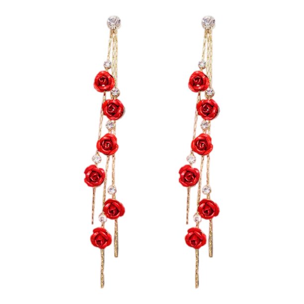 Pendientes Borla Rosa Borla Flores Pendientes de rosas frágil Súper Moda Celebrity Web Pendientes colgantes Colgante para diaria Prom Mujer Damas Magideal Pendientes Borla Rosa