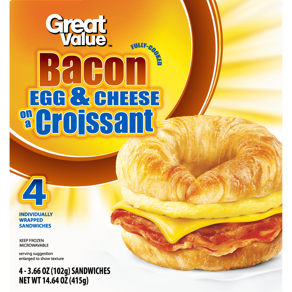 Great Value Croissant Sandwiches Bacon Egg and Cheese, 4 Count (Frozen