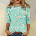thumbnail image 3 of JTZGDY Floral Shirts for Women Dressy Casual Summer 3/4 Lenght Sleeve Round Neck Graphic T-Shirts Tops Loose Fit Comfy Tunic Blouse Mint Green XL, 3 of 5